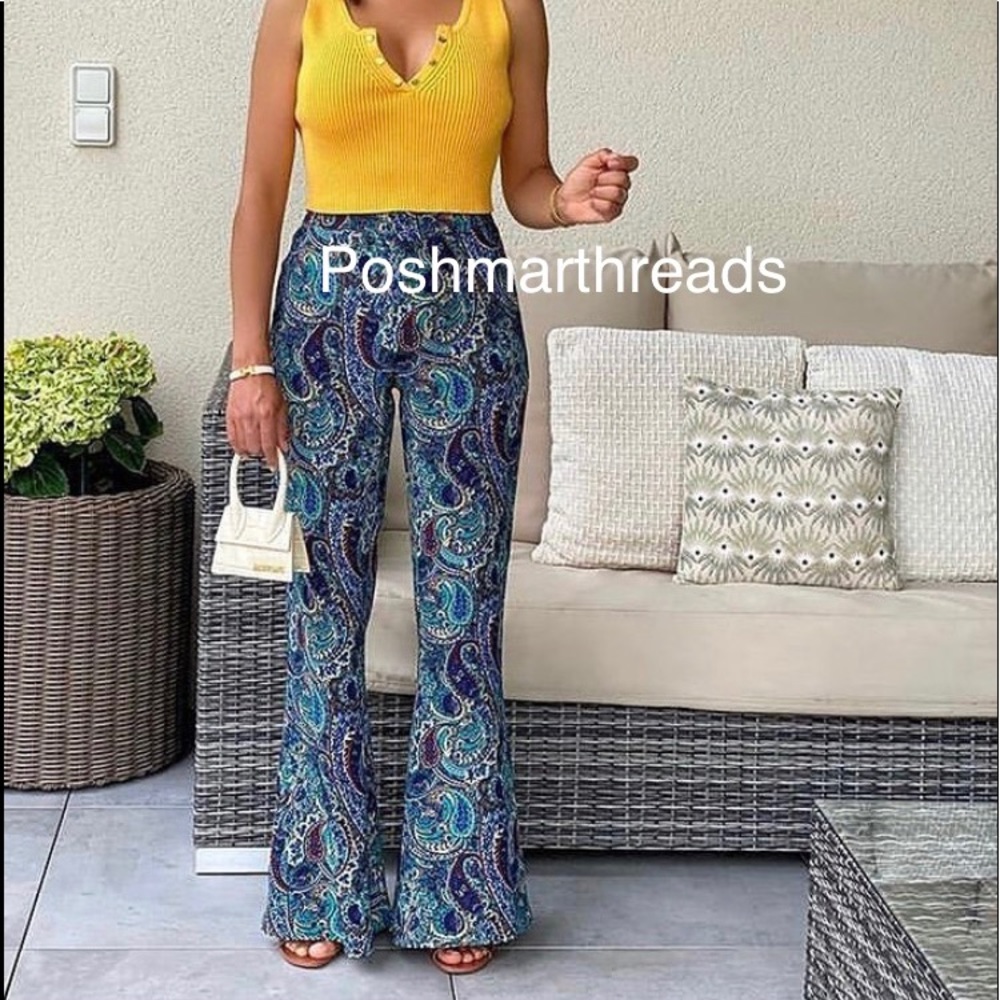 Zara paisley printed boho flare leg pants